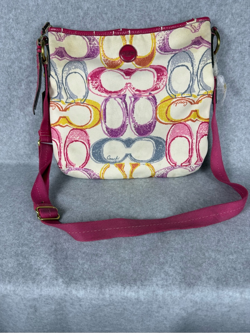 Coach Signature Scribble Crossbody Bag Pink Canvas Purse Flaws